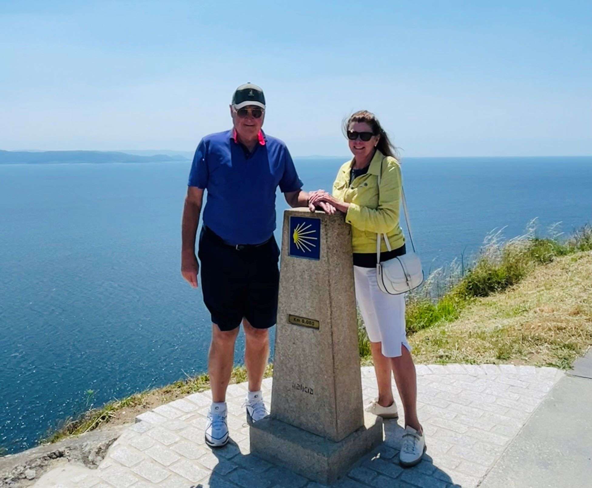 Cos and Robin at the finish line in Finisterre, Spain